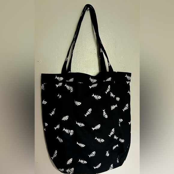 Vans Black and White Skeleton Fish / Fishbone Tote with Pockets Sardine - Picture 2 of 4